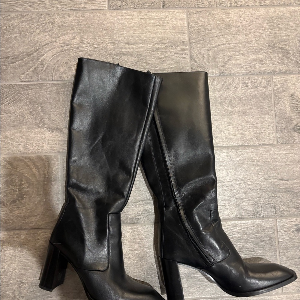 Zara Black Heeled Leather Boots